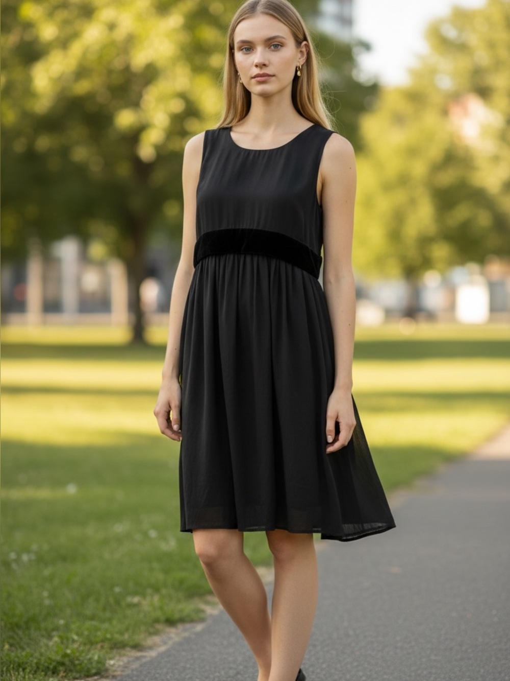 Vintage Chloe Black Dress Size 6 Velour Trim Belt